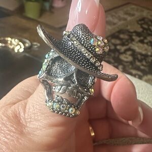 Silver Skull Ring with Rhinestones